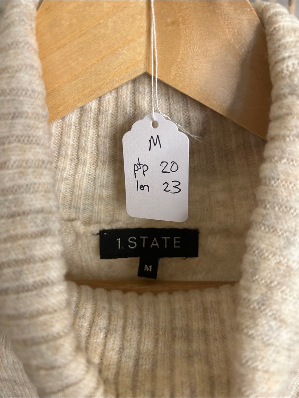 1. State Cream Cable-Knit Turtleneck Sweater with Blue Snowflake Sleeves - Picture 2 of 6